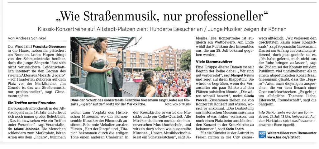 HAZ - Klassik in der Altstadt vom 16.7.2018